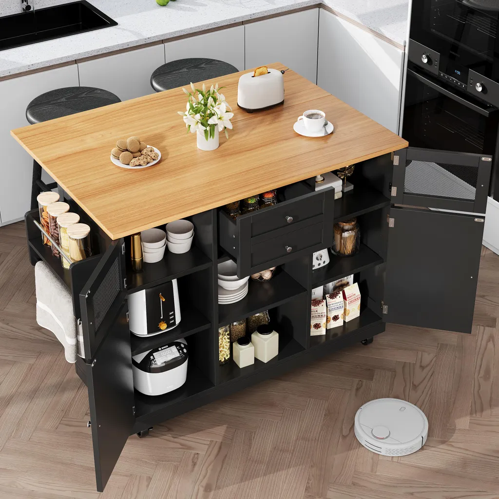 Manque de rangement cuisine ? Solution îlot central noir de 140 cm