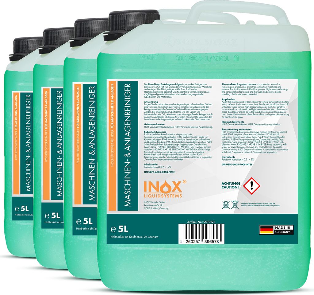 INOX Maschinen und Anlagenreiniger Konzentrat 4x5L Reinigungsmittel Öl Fett Ruß
