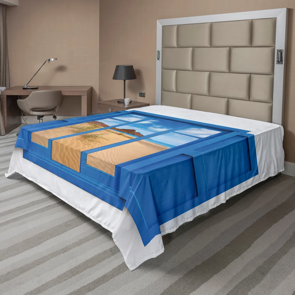 Drap de Lit Supérieur Imprimé Plage Espagne Décoratif 275x260cm Bleu