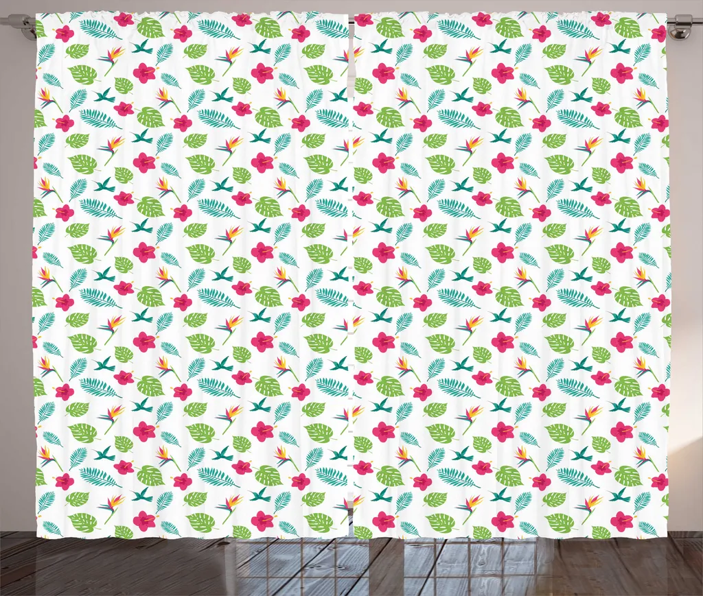 Voilage Monstera 280x225cm, Rideaux Exotiques à Boucles - Motif Jungle