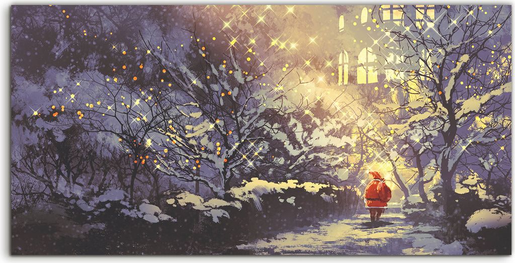 Coloray Spritzschutz aus Glas 140x70 Wandkunst Küchenrückwand Weihnachtsmann in verschneite Gasse