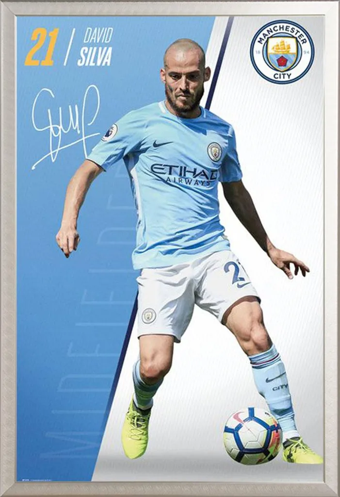Cadre Photo Football Manchester City Silva 17/18 avec Protection Acrylique