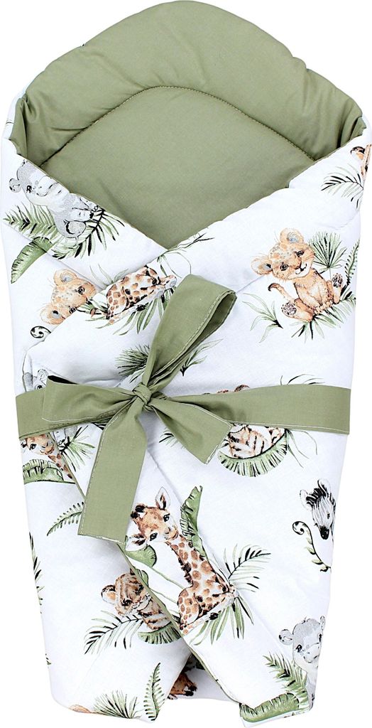 TupTam Unisex Baby Einschlagdecke mit Schleife, Farbe: Safari / Löwe / Braun / Blätter / Grün, Größe: 70 x 70 cm