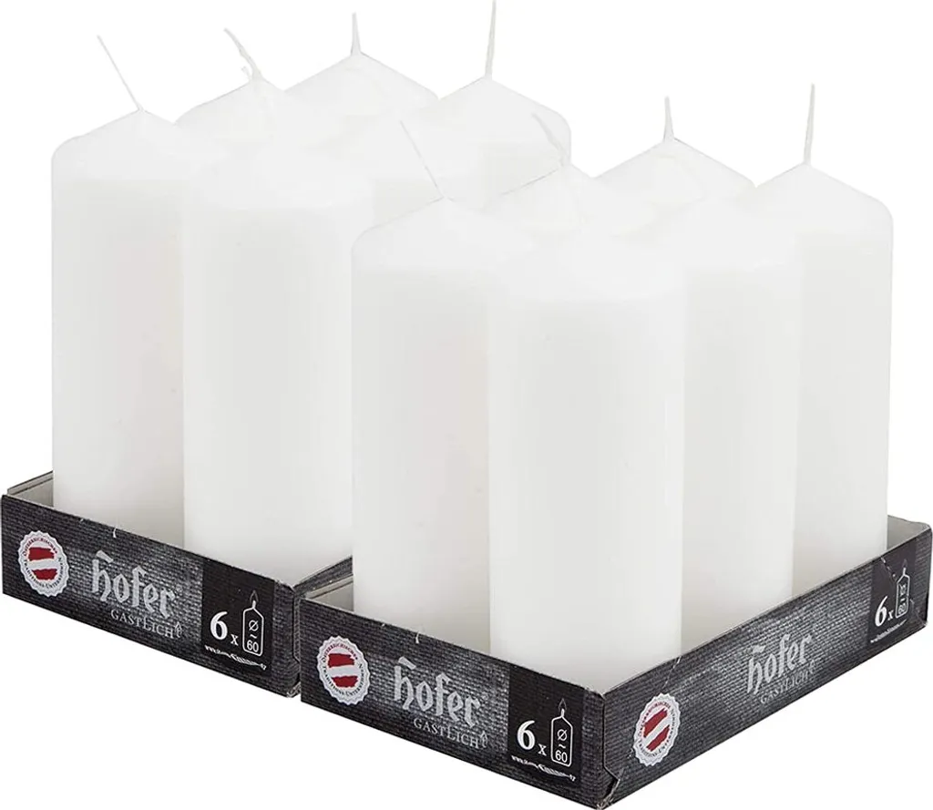 HOFER Set 12 Candele a Colonna 6x16,5 cm Bianco | Durata 54 Ore