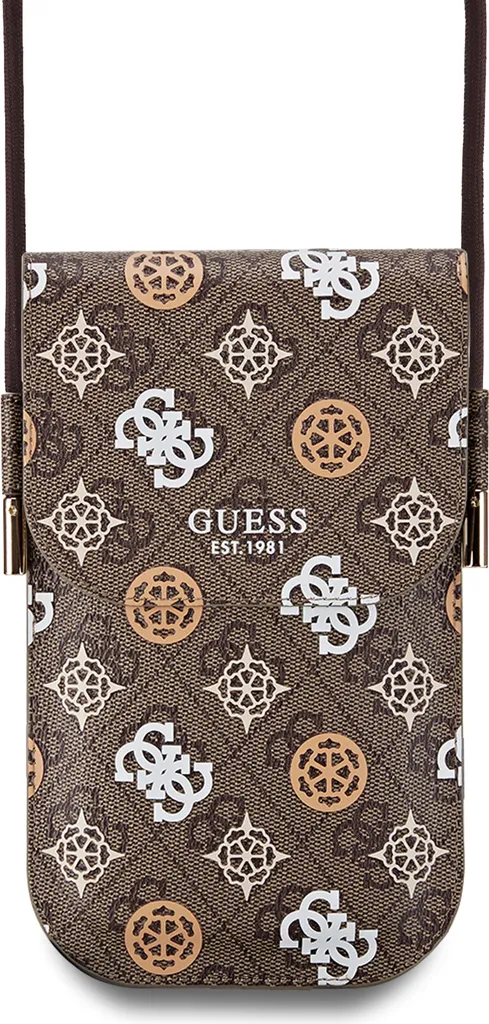 Guess Sac à Bandoulière Smartphone Universal 4G Peony Marron avec Cartes