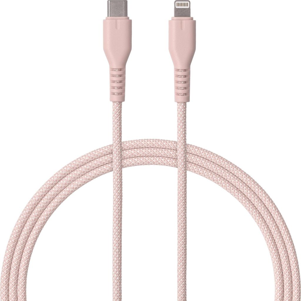 QUALO Nylon USB-C auf Lightning Kabel – 1,5 m, 2,4 A, Rosa Produktbild 
