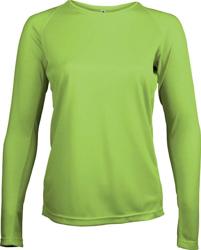 Proact Damen Sport Langarmshirt Longsleeve T-Shirt Baumwolle Rundhals, Größe:XL, Farbe:Lime