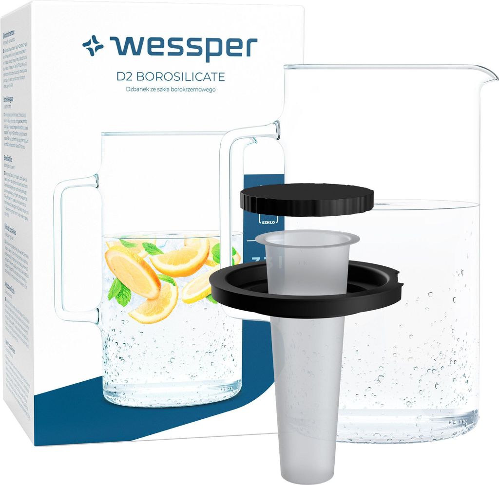 Wessper AquaLite Glaskrug 3 L mit Deckel + Eiswürfelschale – Glaskaraffe für Wasser & Getränke