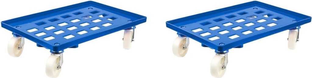 SparSet 2x Transportroller für Euroboxen 60x40cm mit Kunststoffräder blau | Gitter/Rasterdeck | 2 Lenkrollen & 2 Bremsrollen | Traglast 300kg | K...