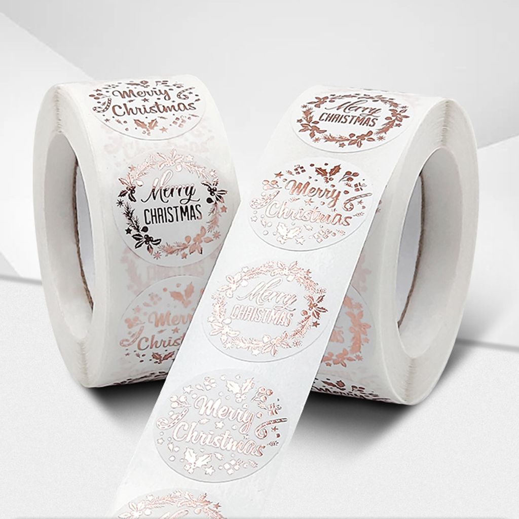 500pcs Weihnachtsaufkleber rund Rose Golden Frohe Weihnachten Aufkleber für Handwerk