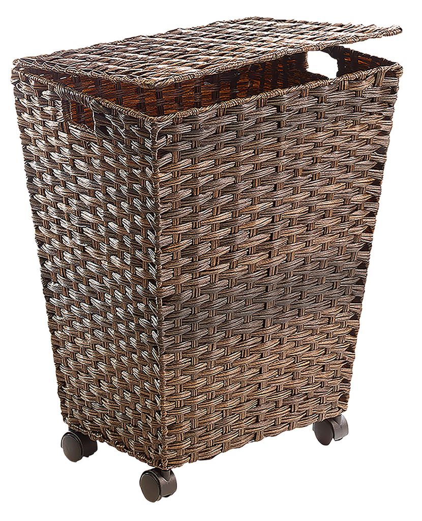 Kobolo Wäschekorb 45Lx36Bx57H cm mit Rollen aus braunem Polyrattan - Wäschebehälter Wäschesammler Korb mit Deckel Körbe Washbox Wäschesortier...