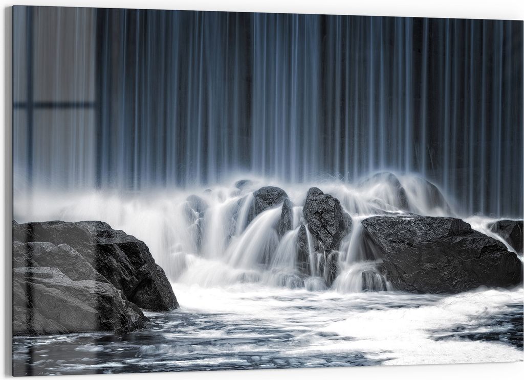 DEQORI Glasbild Echtglas 90x60 cm 'Fließende Stille' Wandbild Bild modern Deko