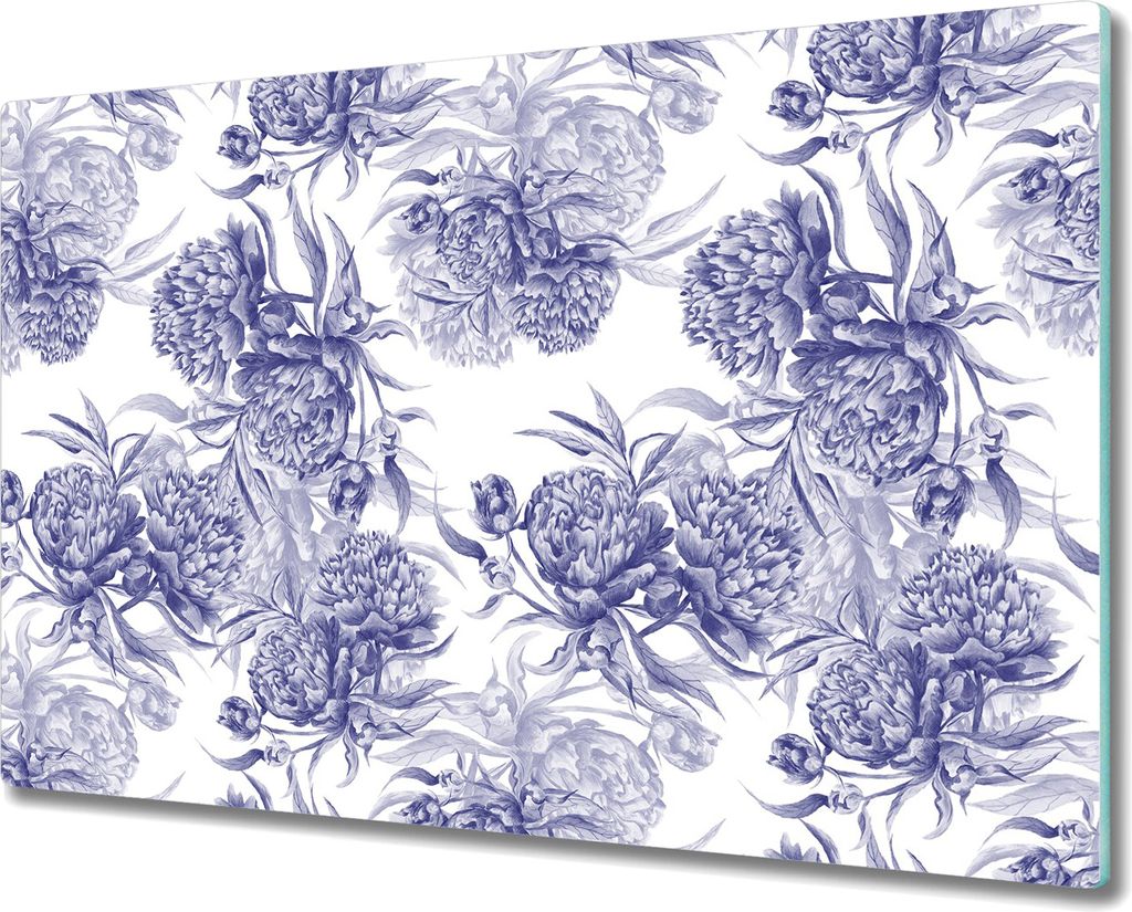 Herd-Abdeckplatte Glas Schneidebrett Ceranfeld-Abdeckung - 80x52 cm - Pfingstrosen lila