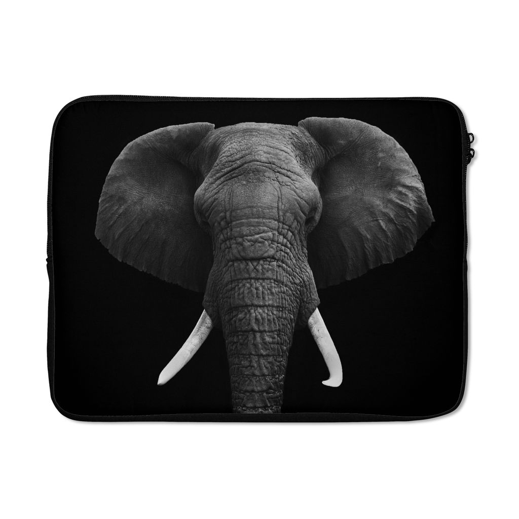MuchoWow Laptop Hülle 15 Zoll Elefant - Wildtiere - Schwarz - Weiß - Porträt Laptoptasche - Laptoptasche - Sleeve - Rundum-Schutz