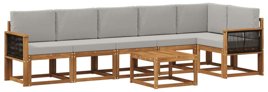 vidaXL Outdoor-Sofagarnitur 7 pcs Natürlich und Hellgrau Polyester