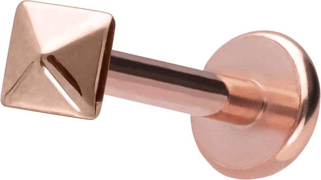 Ohrpiercing, Nasenpiercing Titan Labret mit Push Fit PYRAMIDE RoséGold Stablänge: 10mm | Stabstärke: 1,2mm
