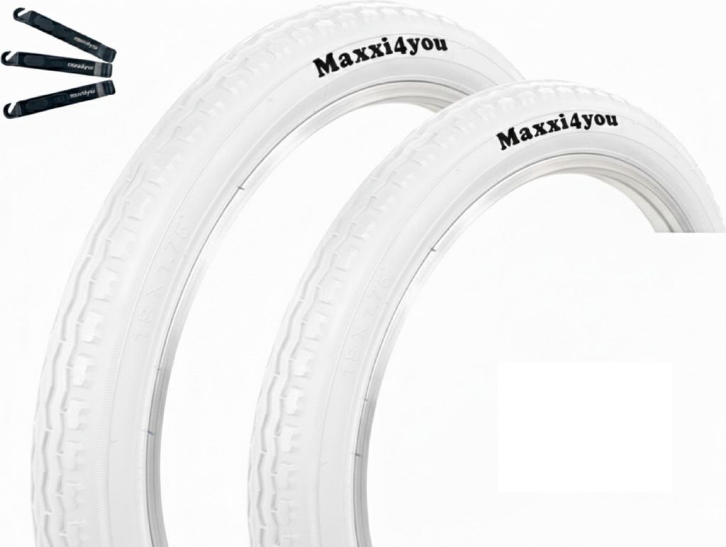 Maxxi4you 2 x Fahrradreifen HY-145 in Weiß 47-355 (18" x 1.75) inkl. maxxi4you Reifenheber