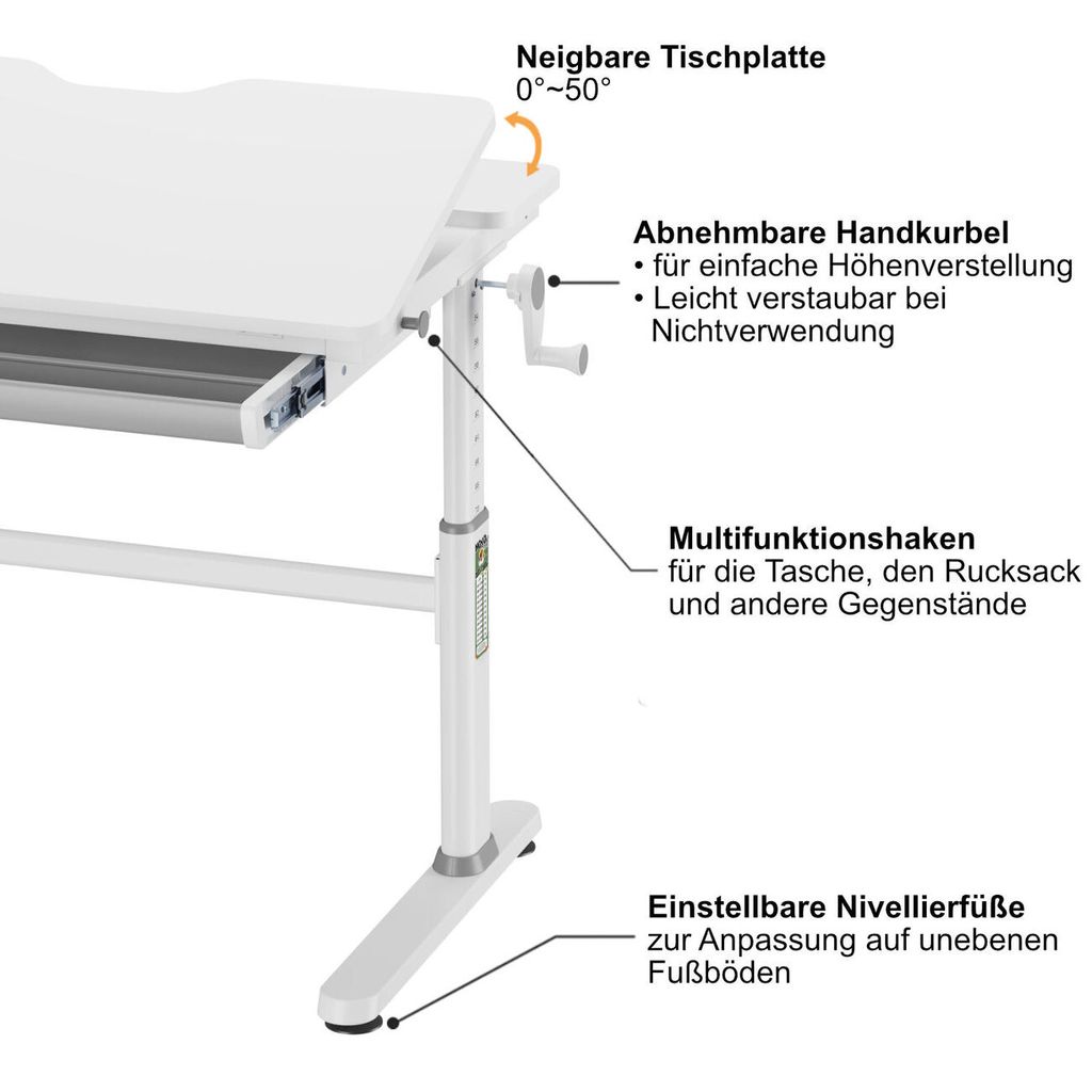 HOKO Kinderschreibtisch höhenverstellbar 54-76 cm, Produktbild 14