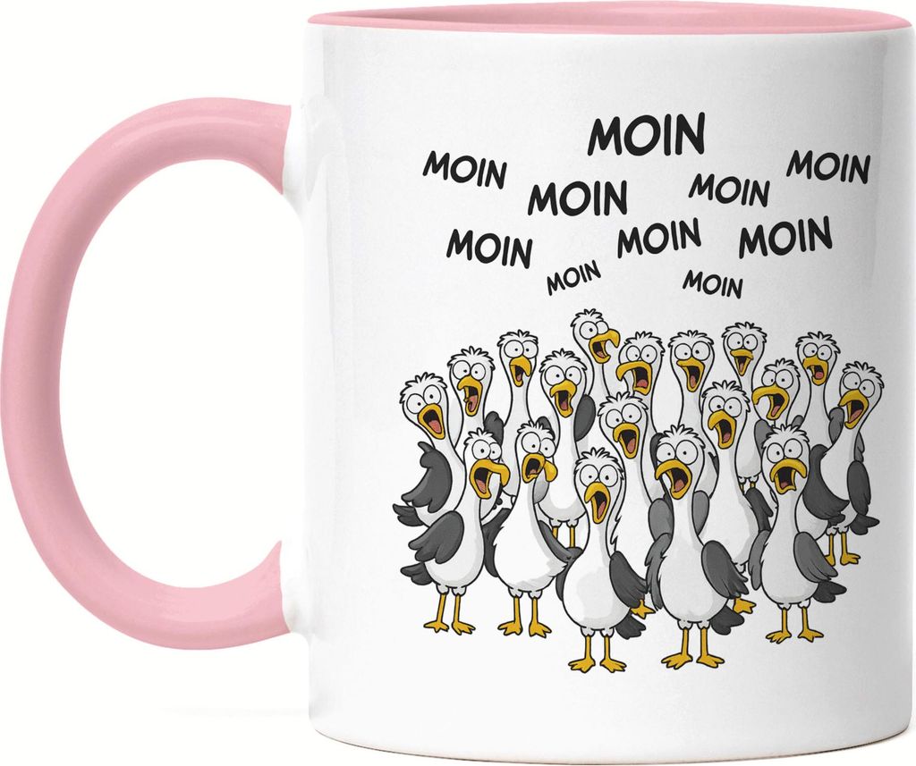 Moin Moin Möwen Tasse Rosa Geschenkidee Nordsee Ostsee Küste lustig maritim