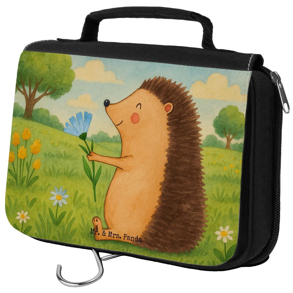 Mr. & Mrs. Panda Kulturbeutel Igel Blumen Design - Weiß - Geschenk, Gute Besserung, Schminktasche, Waschtasche, Genesungswünsche, Lustige Sprüch...