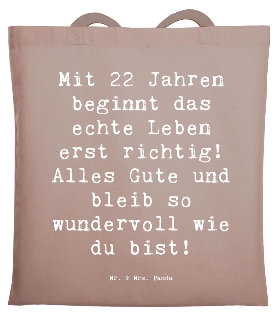 Mr. & Mrs. Panda Tote Bag Spruch 22. Geburtstag - Braun Pastell - Geschenk, Alter, bleib wundervoll, handgefertigt, besondere Anlässe, Uni Tasche,...