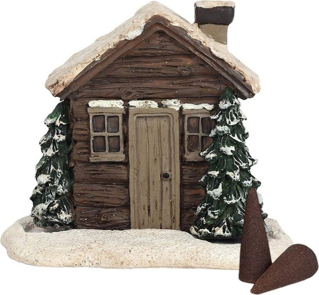 Räuchergefäß im Blockhütten-Stil, Weihnachtsstil, detailreiches Harzhaus, Miniatur, farbecht, dekorativ, rustikal, Duftbrenner für Zuhause, R...