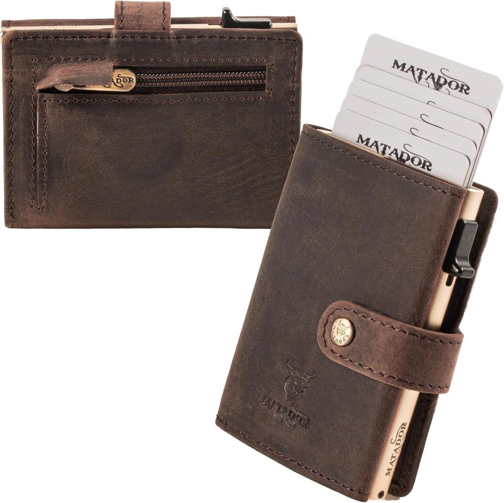 Damen & Herren Slim Geldbörse Leder Kreditkartenetui mit Pop-Up Kartenhalter RFID Schutz Münzfach Mini Portemonnaie kleine Geldbörse Geschenkbox...