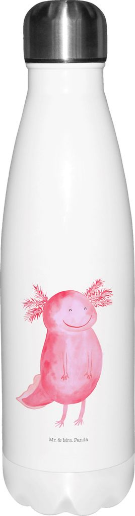 Mr. & Mrs. Panda thermo trinkflasche Axolotl Glücklich - Weiß - Geschenk, Getränkeflasche, Axolot, Gute Laune, Wasserflasche, Lurch, trinkflasch...