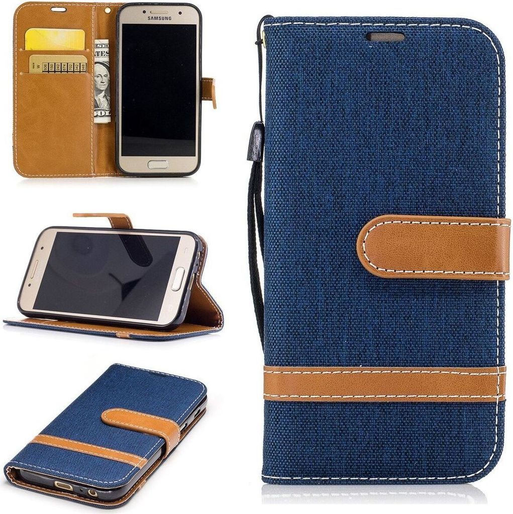 Tasche für Samsung Galaxy A3 2017 Jeans Cover Handy Schutz Hülle Case Dunkelblau