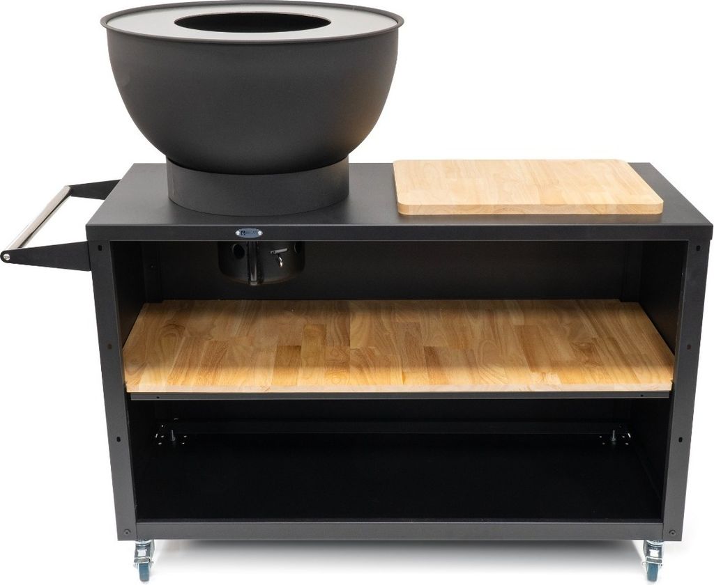 HEAT Outdoor Living Trolle Schwarz - Outdoorküche - Barbecue mit Plancha und Grill - Outdoor Brasero Barbecue auf Rädern - 117x46x106cm