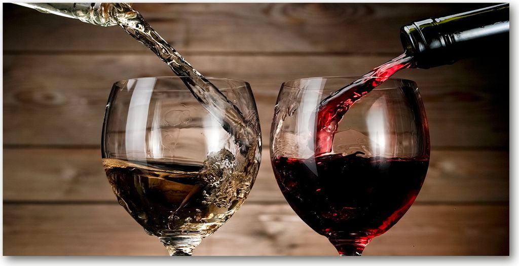 Tulup Glas-Bild -140x70- Wandkunst Dekorative Wand für Küche & Wohnzimmer - Essen & Getränke - Wein Gläser - Rot