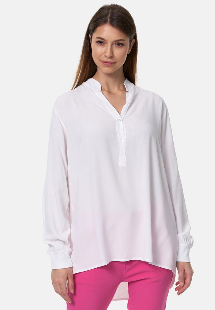Rayshyne Damen Longbluse Elegante Tunika Hemdbluse im Oversized Schnitt Weiß in Einheitsgröße 34 - 38 PM20