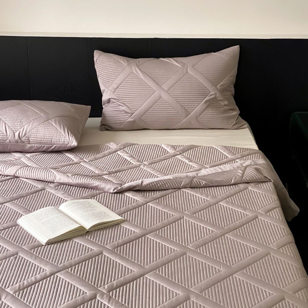3 Stück Sommer Steppdecke Set für Schlafzimmer, klimatisierte Bettdecke und Kissenbezüge Set, Größe: 200x230 cm, Farbe: Grau