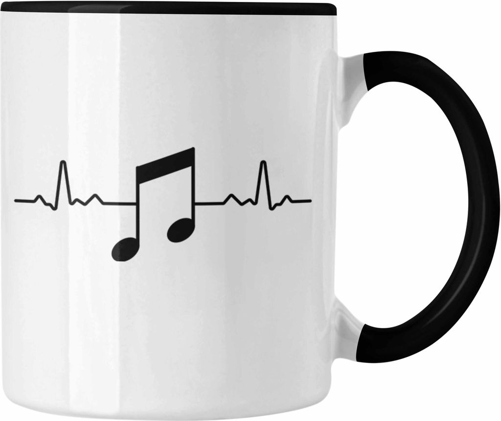 Trendation - Musiker Tasse Musikliebhaber Musik Musiklehrer Geschenk Geschenkidee Musiklehrerin Coach Geschenkideen Herzschlag (Schwarz)