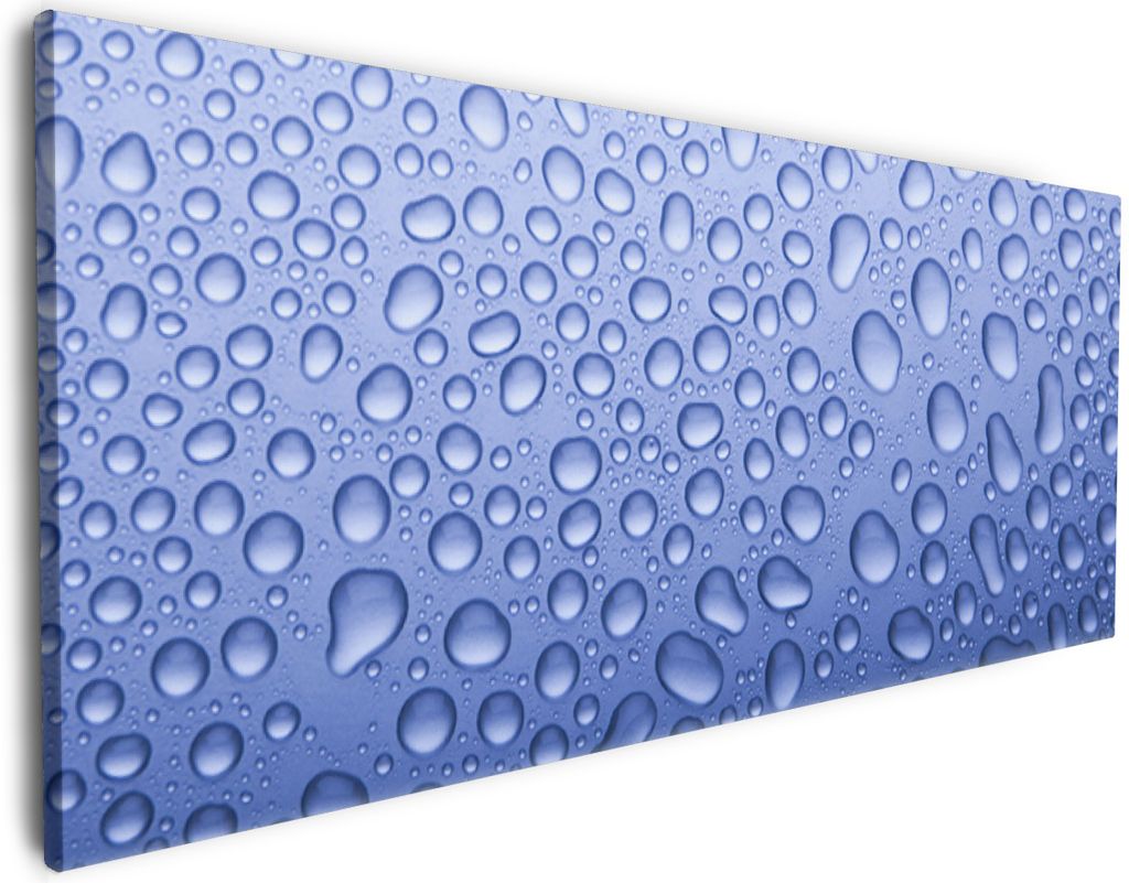 Wallario Premium Leinwandbild Wassertropfen auf Glas in Größe 50 x 125 cm