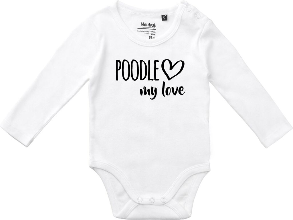 Huuraa Baby Body Poodle my love 74 White Baumwolle Fairtrade Langarmbody Geschenkidee