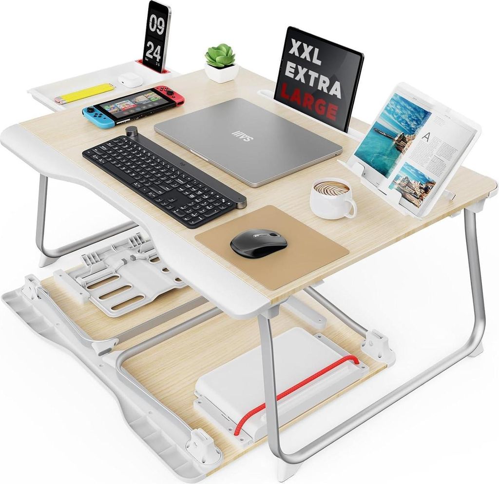 SAIJI Laptop Tablett Bett Tisch klappbar XXL mit Schublade Produktbild 