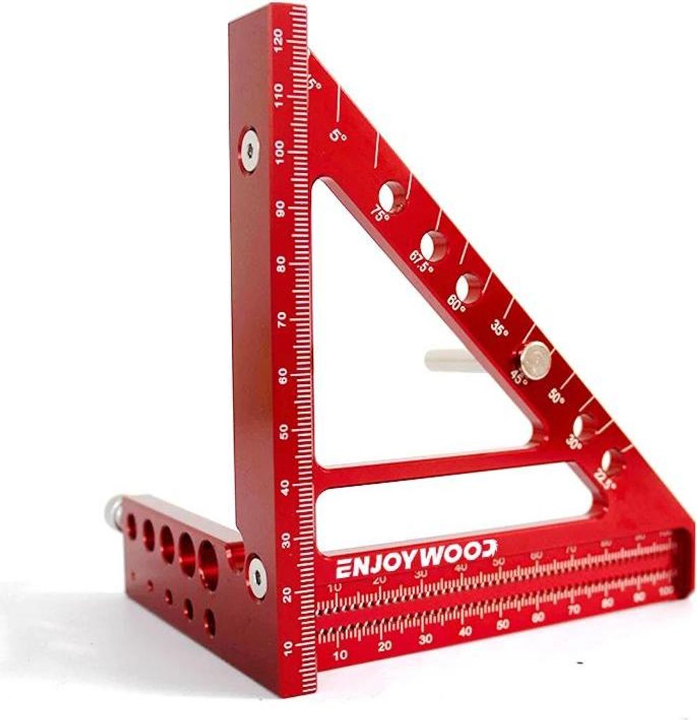 3D Mehrwinkel Messlineal - Schreinerwinkel - Metrische Skala mm/cm - 22,5–90° Winkelmesser - Lochpositionierung - 12,7 cm - Gold