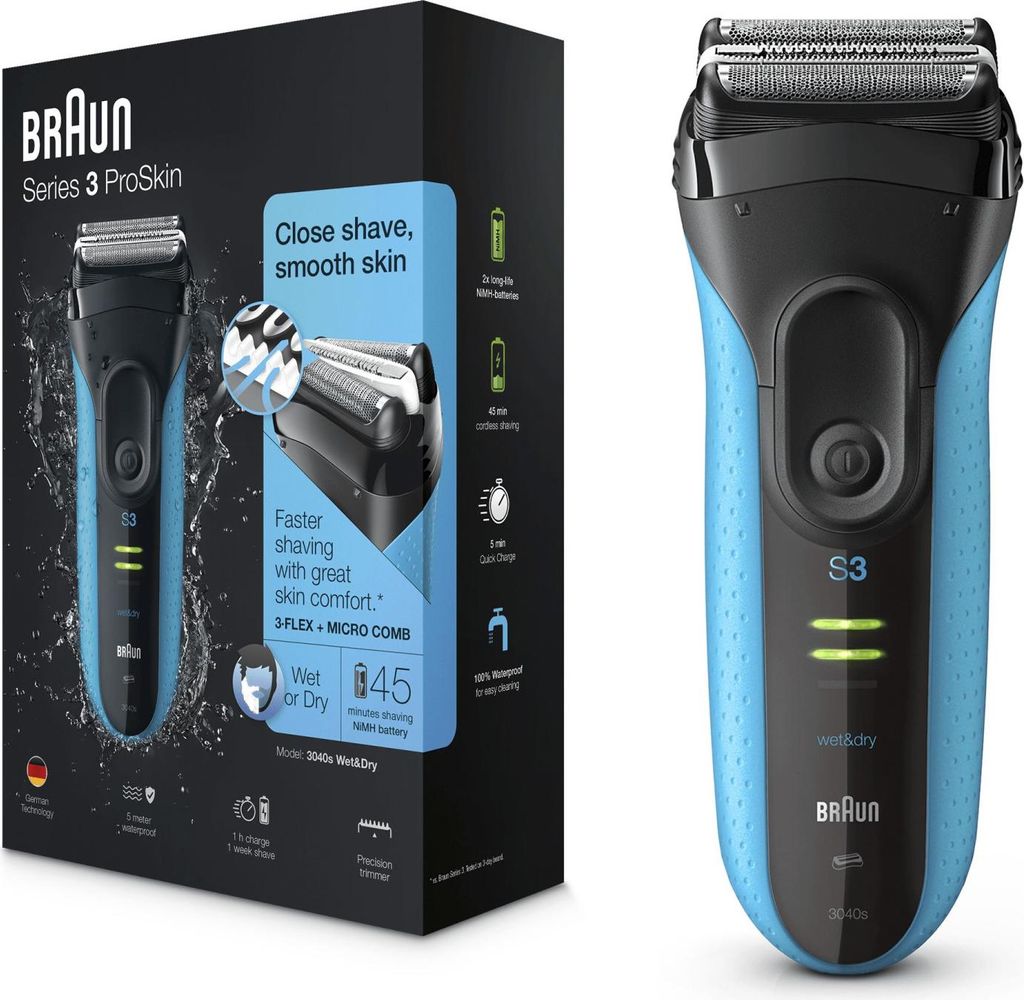 Braun Series 3 3040s Rasoir à grille Tondeuse Noir, Bleu Image du produit 