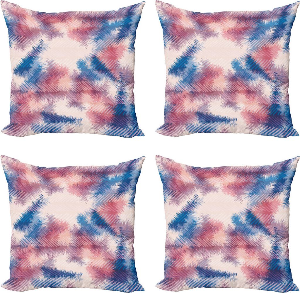 ABAKUHAUS Psychedelisch Kissenbezug Set (4 Stück), Boho Dye Federn, Moderner Doppelseitiger Digitaldruck, 40 cm x 40 cm, Pink Blau