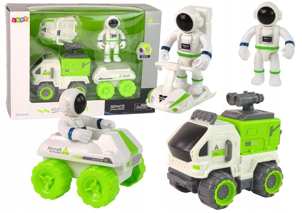 Raumfahrzeug mit Astronautenfigur und Rover