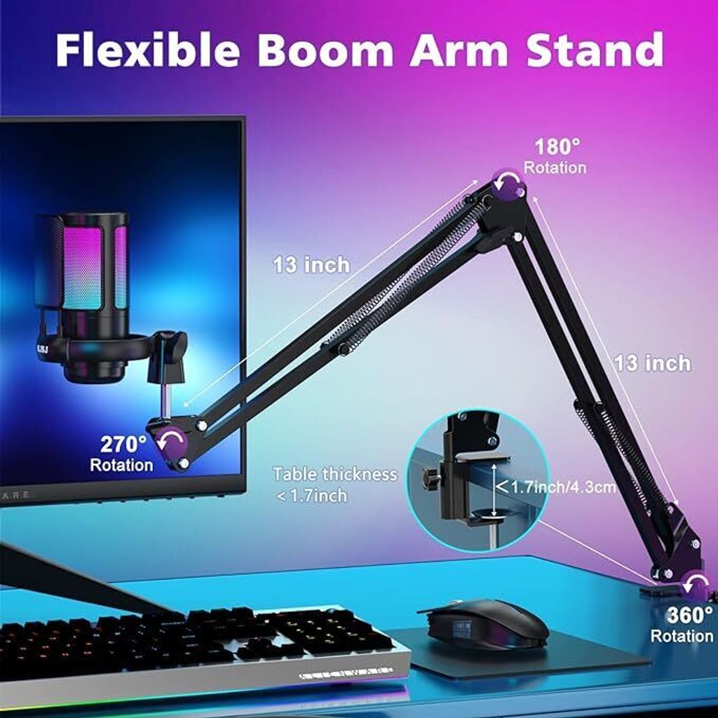 Gaming Mikrofon, USB Microphone mit Arm, für MAC PS4 PS5 Produktbild 6