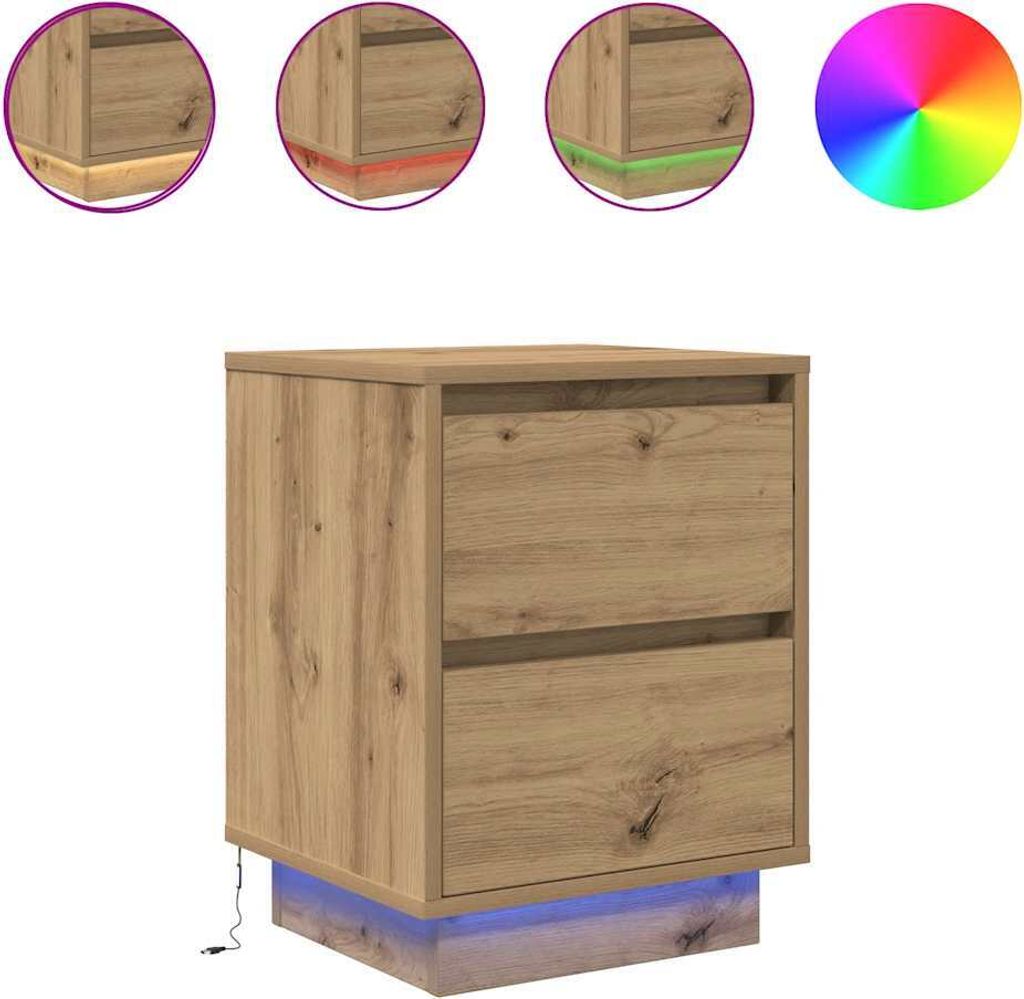 (Robust Möbel)Nachttische LED-Leuchten 2er Set, für Schlafzimmer - elegantes Design - Nachtkommode - Artisan-Eiche 38x34x50cm - Nachttische &...