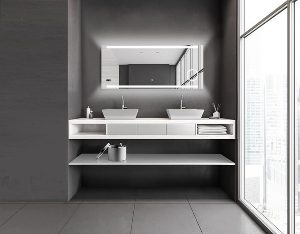 Badspiegel mit Beleuchtung TALOS King – LED Badezimmerspiegel 140x60 cm – Wandspiegel mit beleuchteten Kosmetikspiegel – Lichtfarbe Neutralweiß