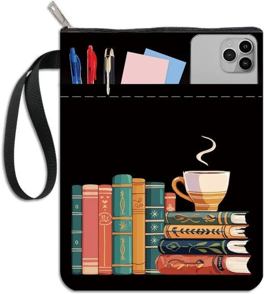Pochette de livre en tissu lavable marron café pour grand format