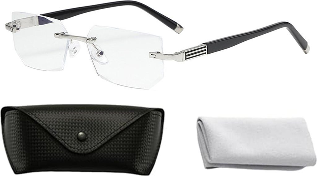 Blaulichtfilterbrille, Randloser Rahmen, Klare Gläser, Lesebrille, Intelligenter Zoom, Blendschutzbrille für Damen und Herren