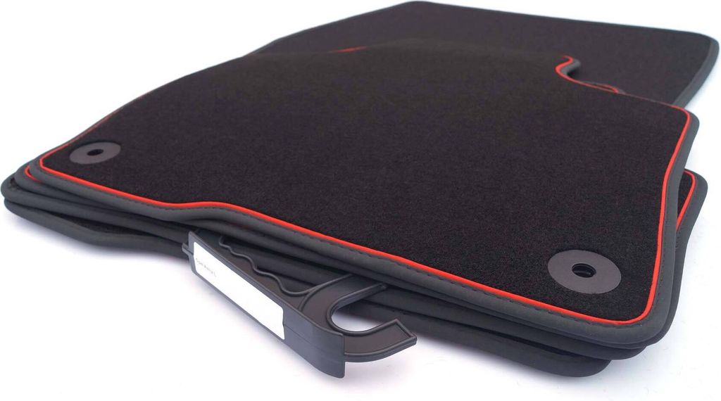 Fußmatten für Peugeot 308 III ab 2022> Velours Matten in Original Qualität Automatten 4-teilig Schwarz mit Roten Zierstreifen