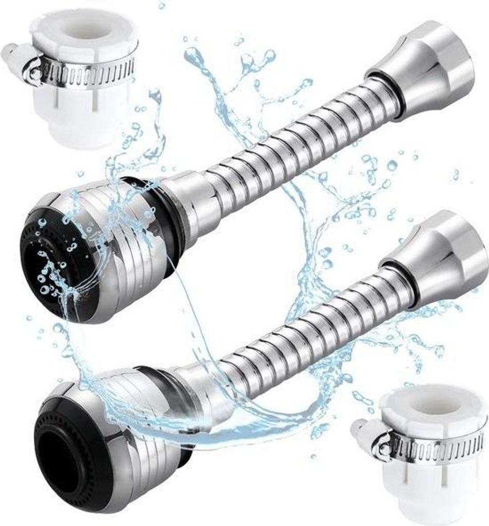 2-teiliger flexibler Wasserhahn-Luftsprudler, 360°-Wasserhahnverlängerung, Schlauchverlängerung für Küchenarmaturen, Wasserhahnverlängerung f...
