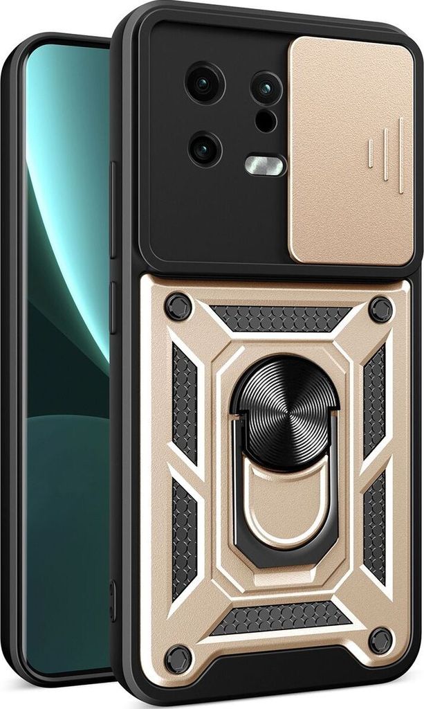 Mobigear Armor Ring Cam Slide Xiaomi 13 Hülle Hardcase Backcover Stoßfest mit Ringhalter und Kamera Slider - Gold