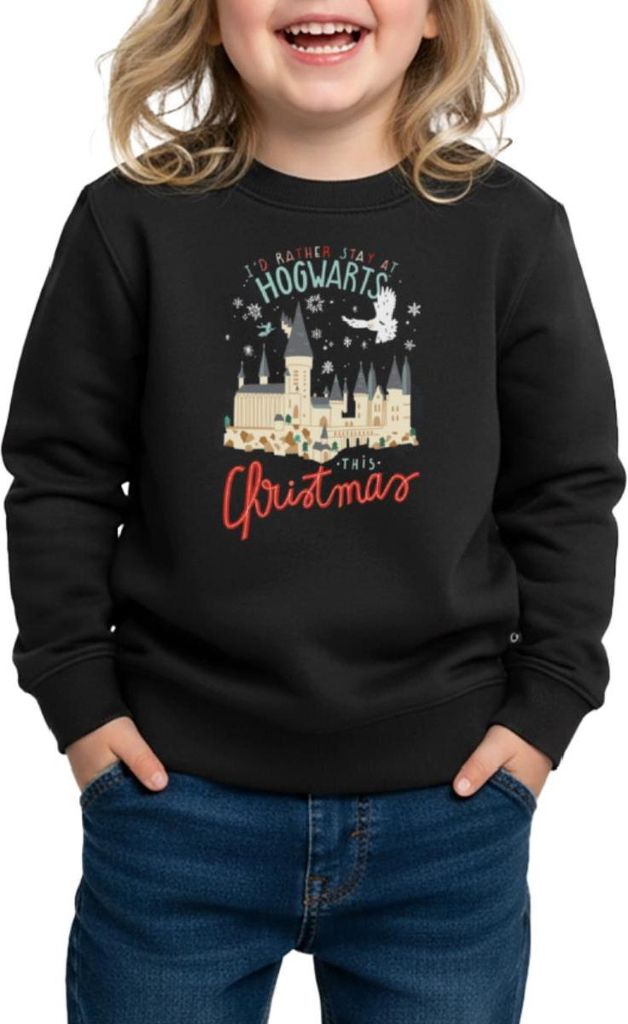 Spreadshirt Harry Potter Lieber In Hogwarts Bleiben Weihnachten Kinder/Teenager Premium Pullover, 98/104 (2 Jahre), Schwarz